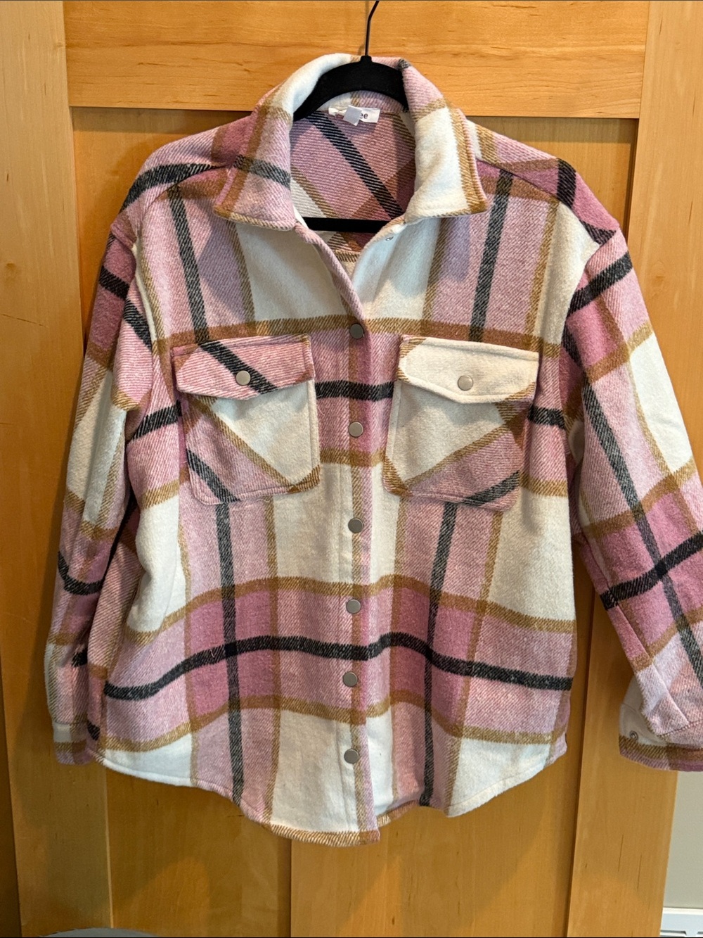 Women's Pink Plaid Button-Front Shacket